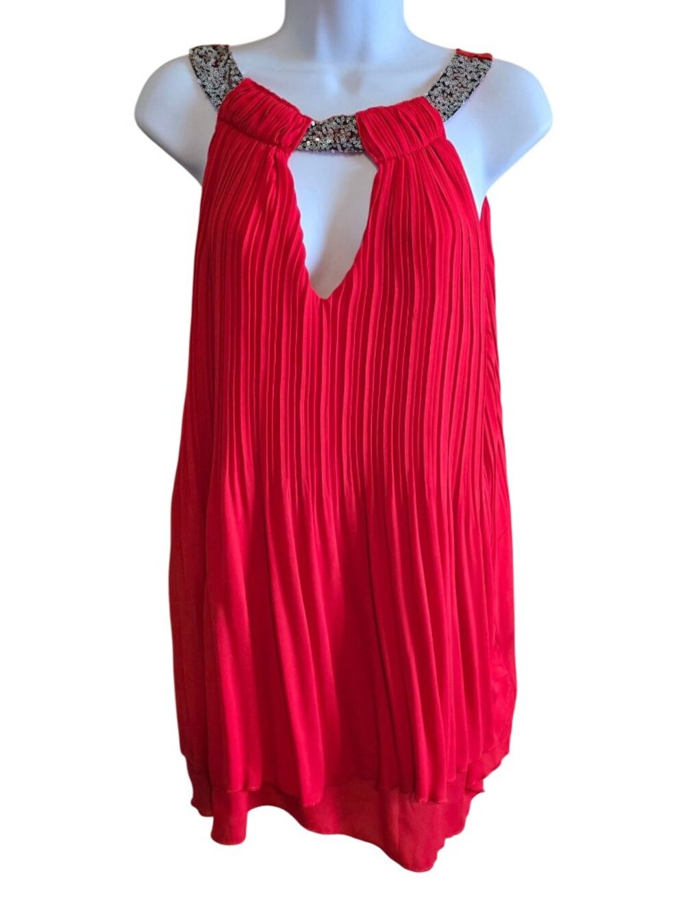 Red Pleated Halter Top Sparkly Sequin Straps Plus size date night girls glam